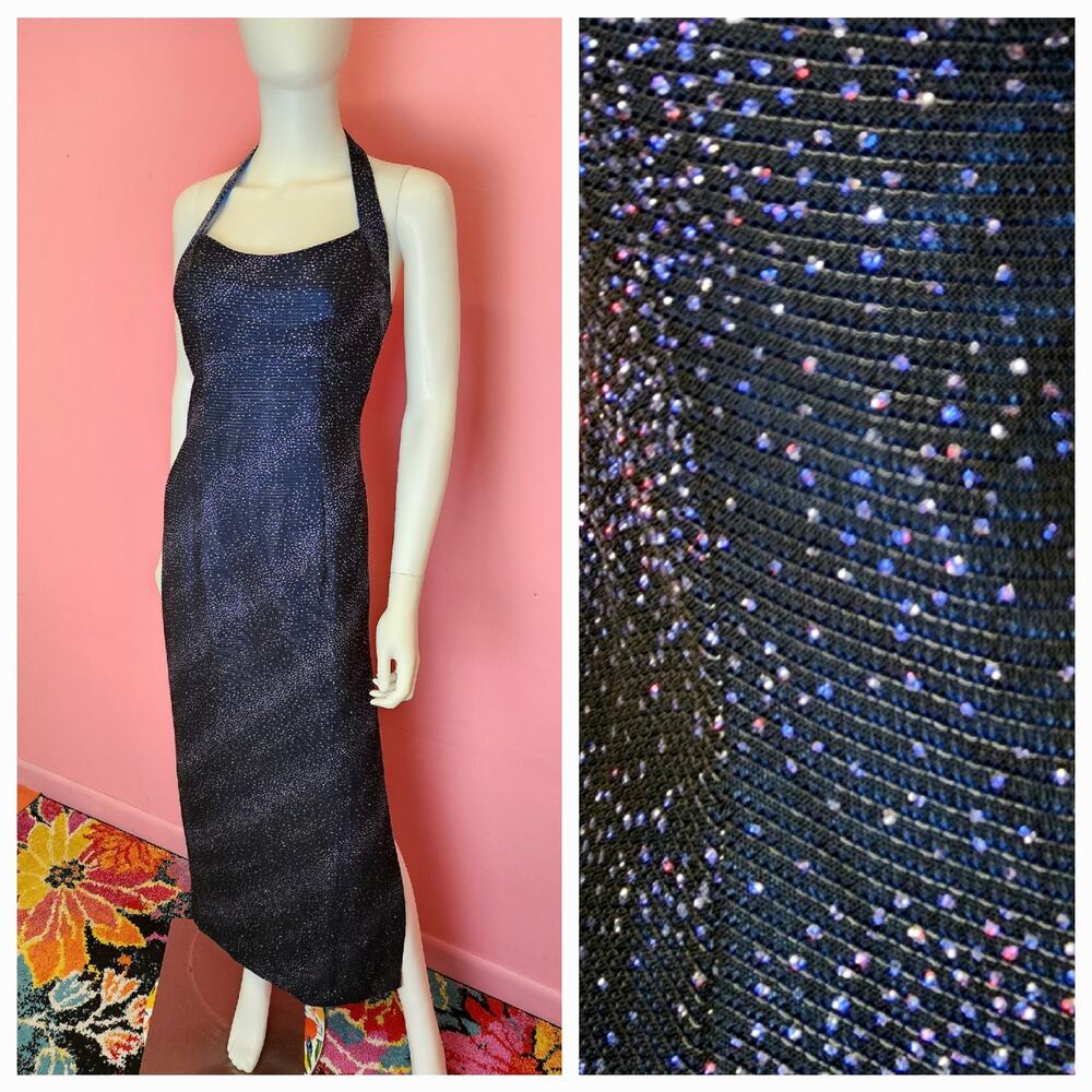 Size XS | Vintage 90's Y2K Midnight Blue Rhinestone Prom Evening Gown by Faviana